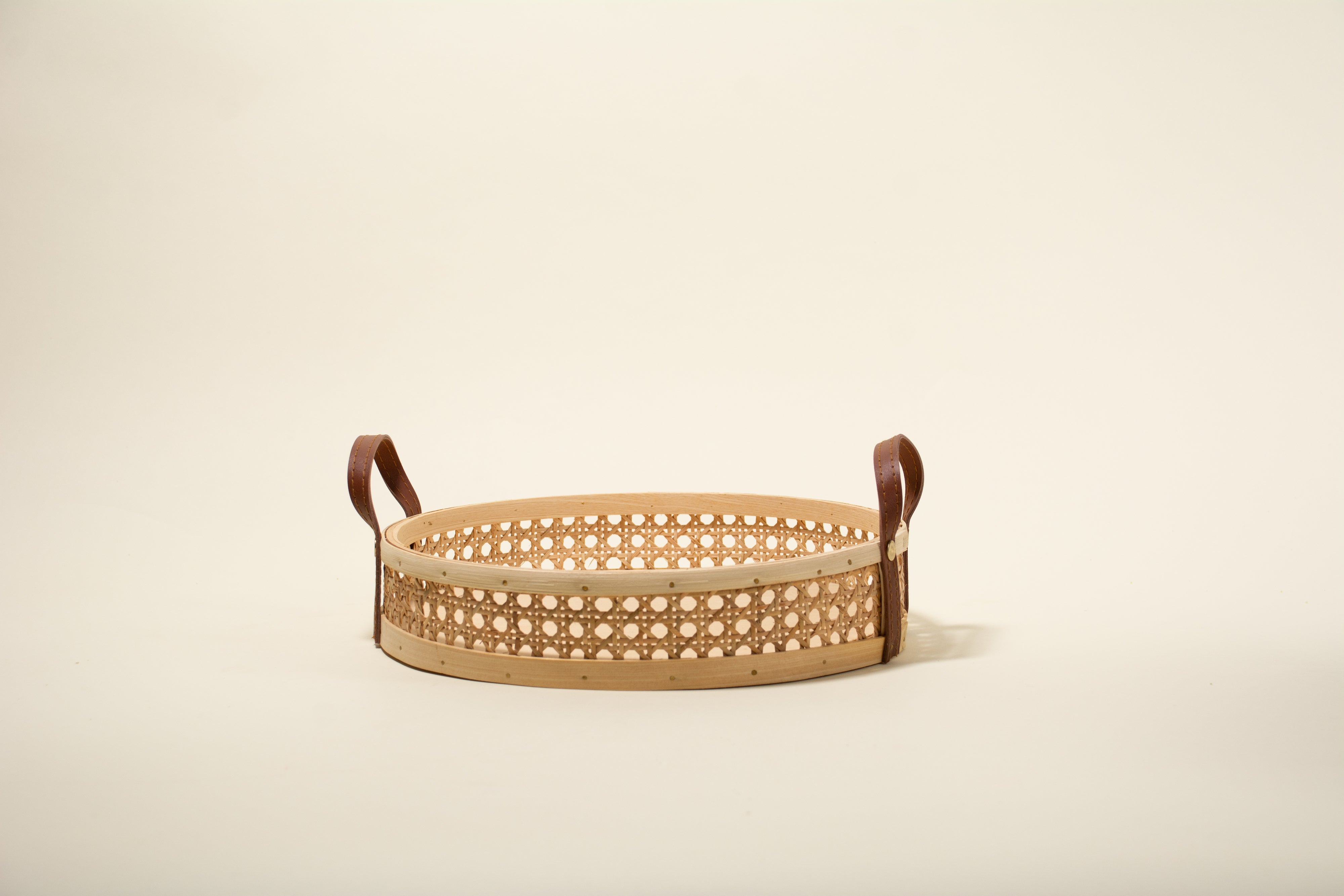 Nora Natural Rattan and Leather Basket