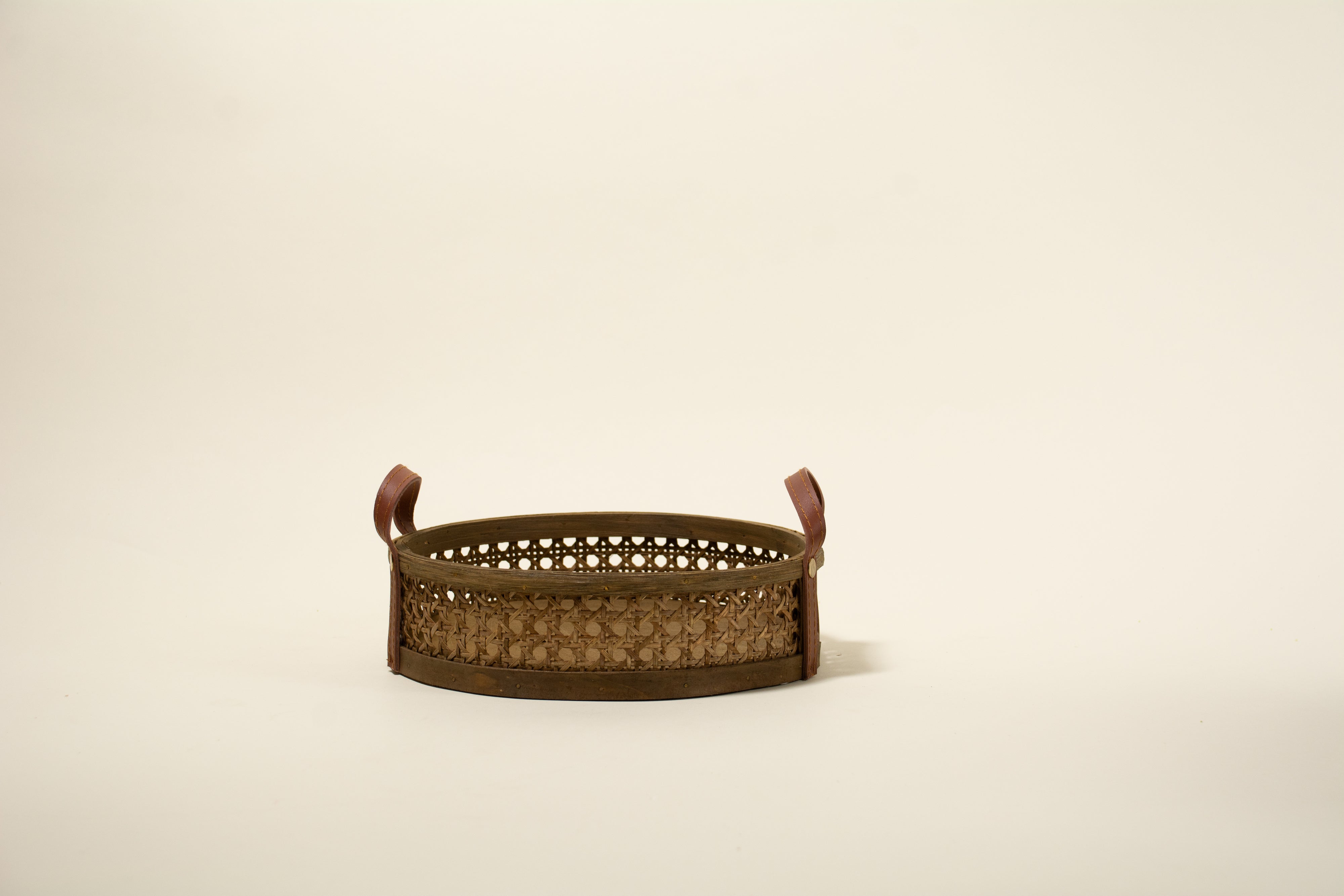 Nora Natural Rattan and Leather Basket