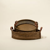 Nora Natural Rattan and Leather Basket