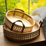 Nora Natural Rattan and Leather Basket